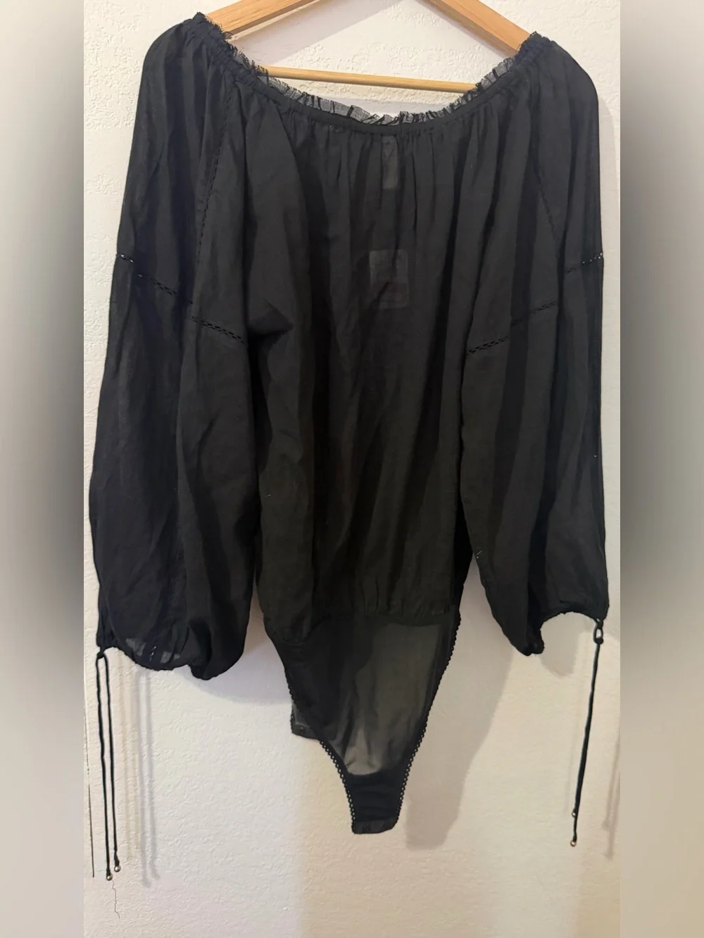 Free People Sundown Balloon Sleeve Black Bodysuit - Size Small New With Tags